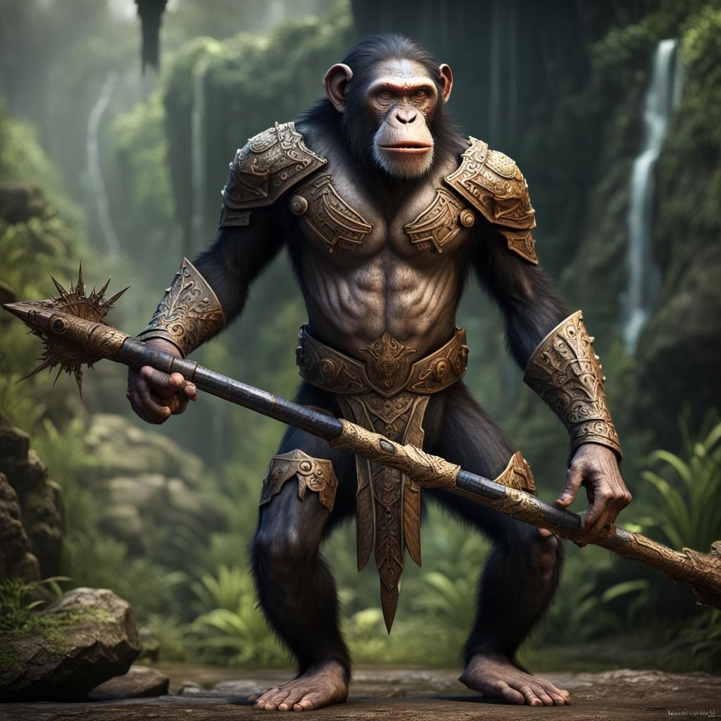Armored Chimpanzee Warrior in Jungle Ruins