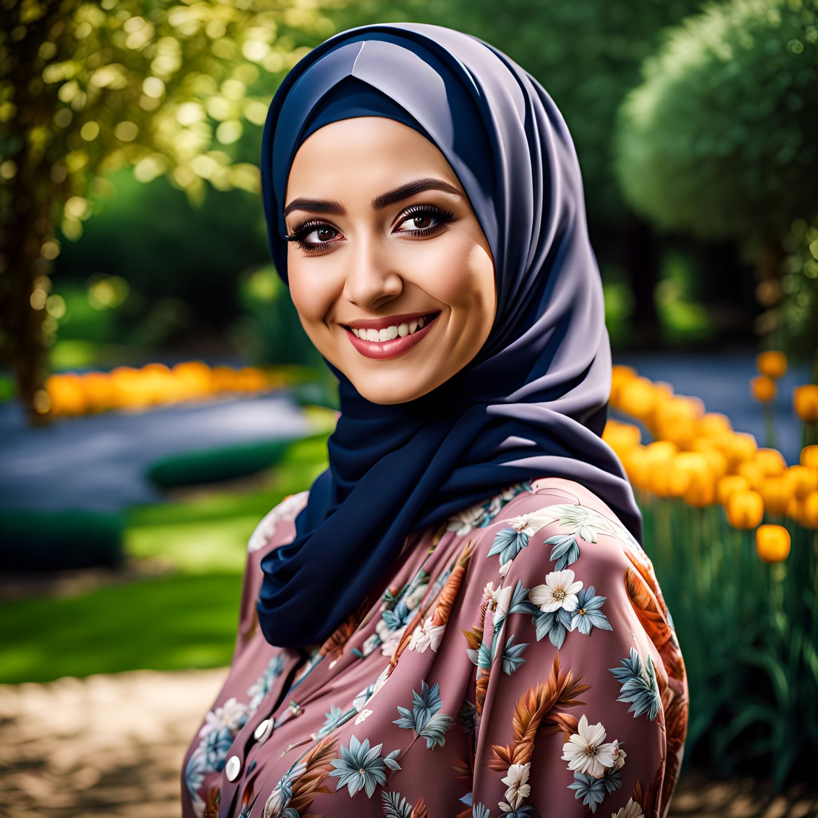 Elegant Turkish Woman in Botanic Garden Portrait