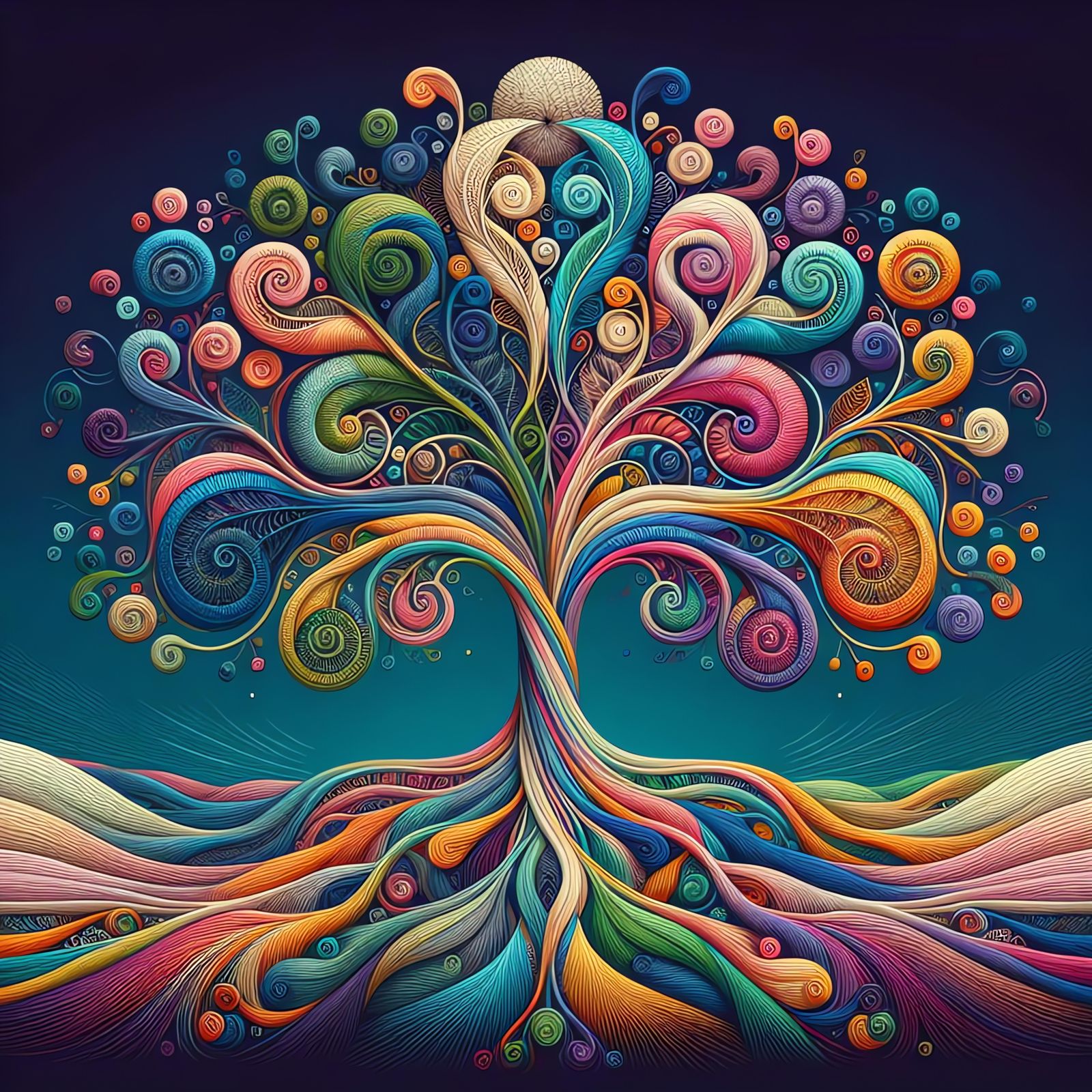 Vibrant Abstract Tree of Life in Threaded Design