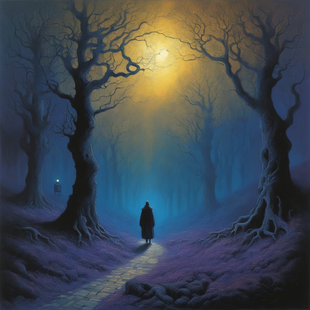 Mysterious Figure Wanders Through Haunting Moonlit Forest