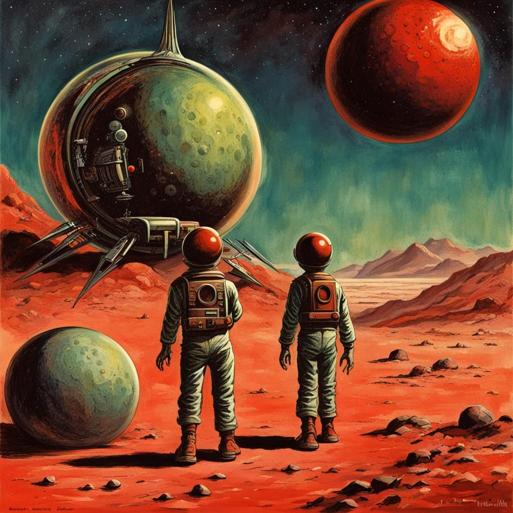 Retro Sci-Fi Book Illustration: Red Planet Adventure