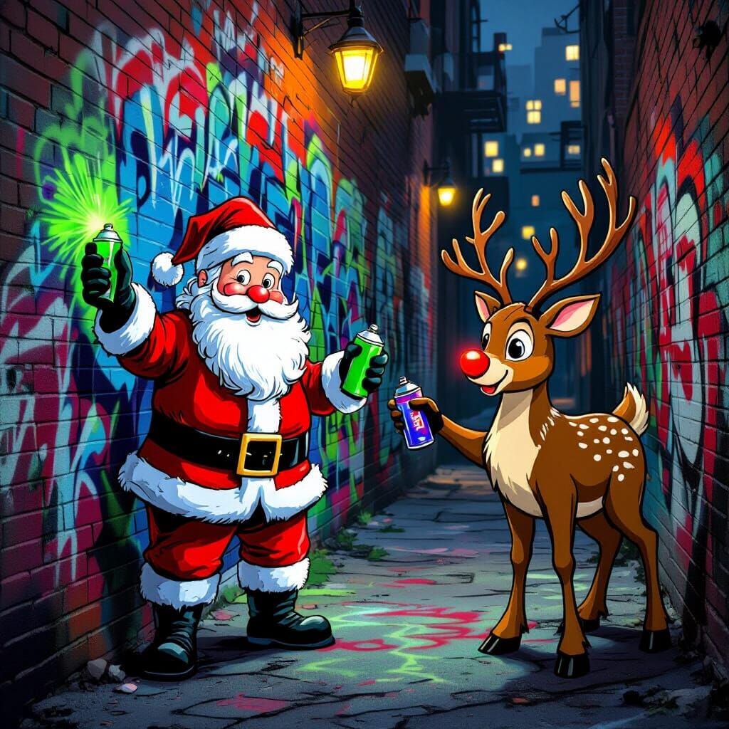 Santa and Rudolph Create Vibrant NYC Alleyway Mural