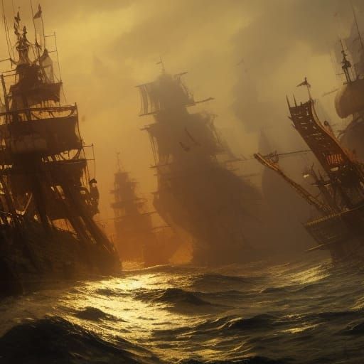 Pirate Ships in Dark Fantasy Style