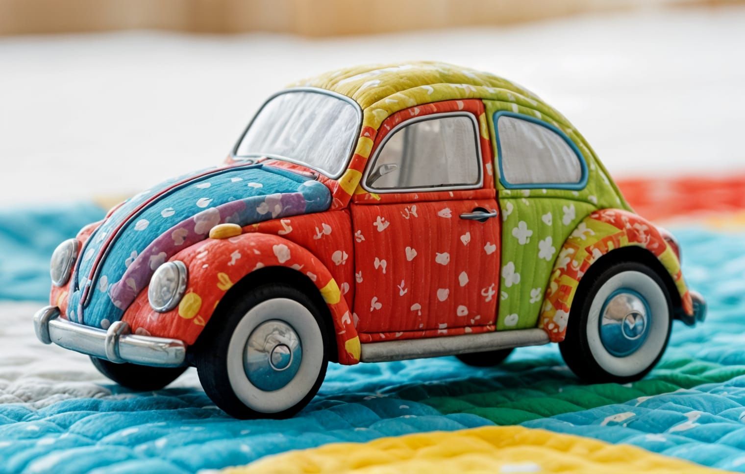 Vibrant Quilted VW Beetle Plush Toy
