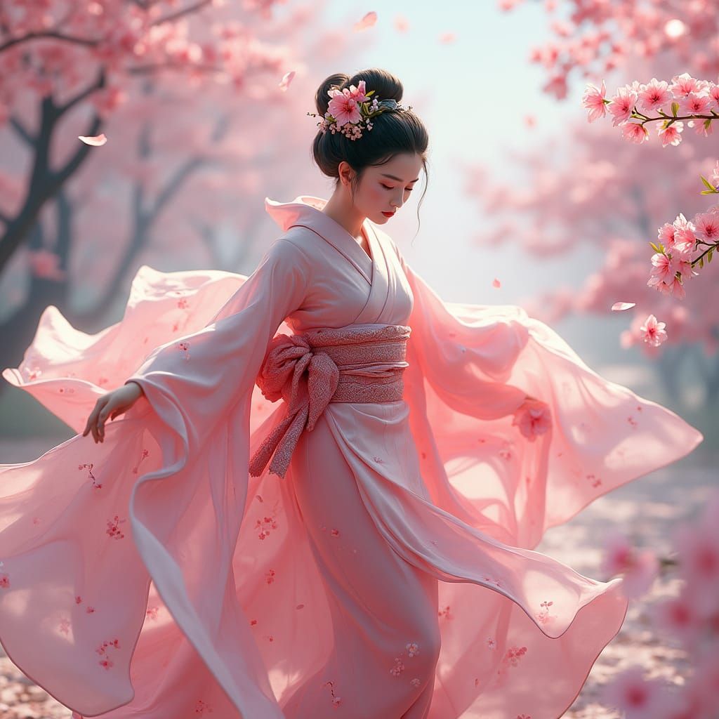 Geisha in Cherry Blossom Kimono: Fantasy Pop Art