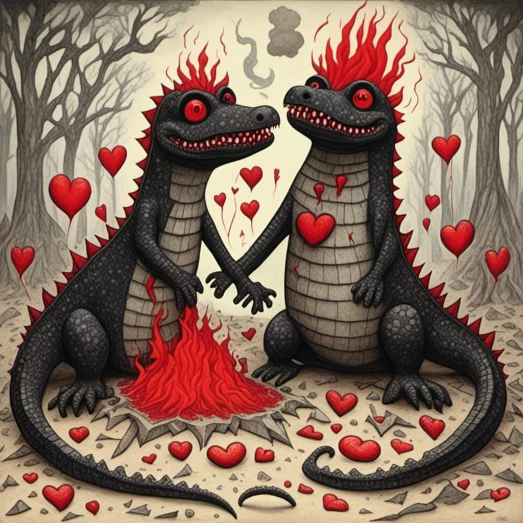 Romantic Lava Creatures Erupting Love Hearts