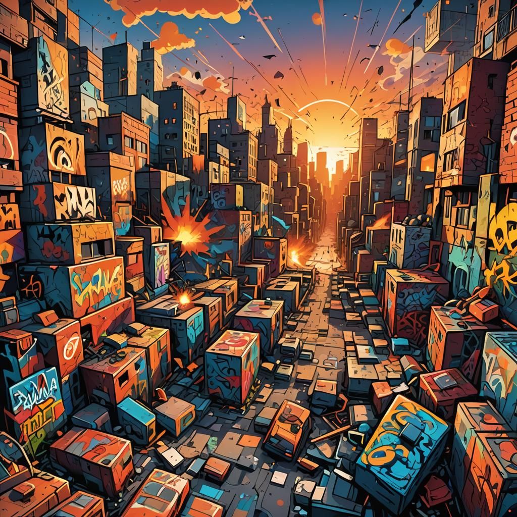 Graffiti Cityscape in Comic Book Style