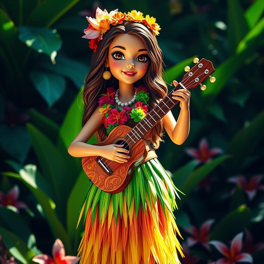 Tropical Hula Girl Bobblehead with Ukulele