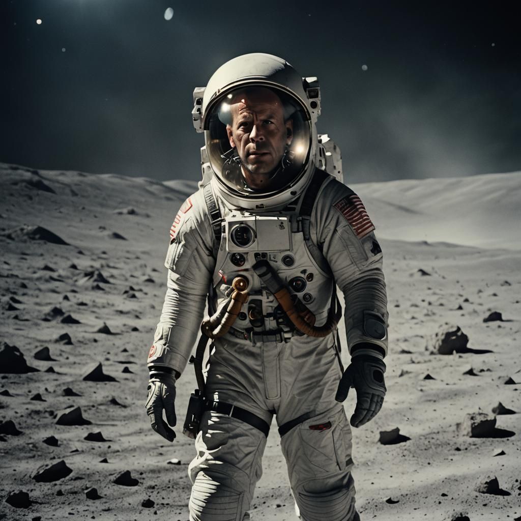 Bruce Willis on the Moon: Cinematic Film Still