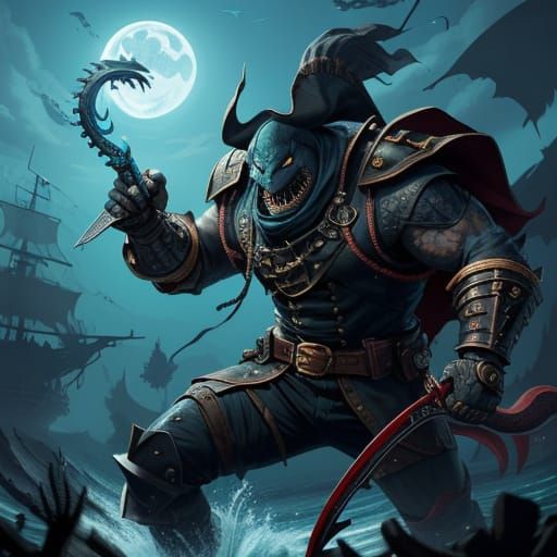 Sharktain: The Shark Pirate Hero in Digital Art