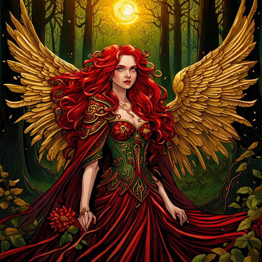 Gothic Angel Princess in Autumnal Forest
