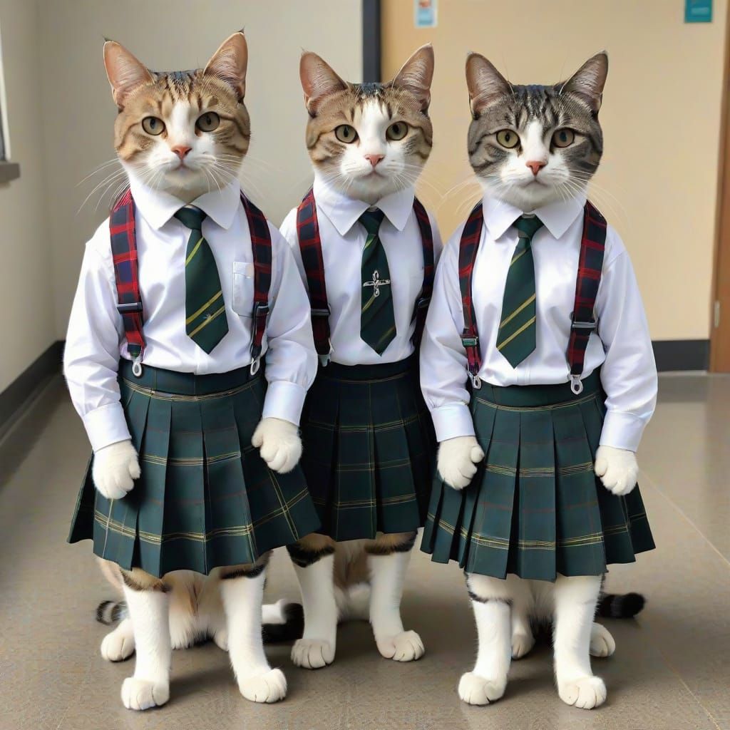 Cats in Catholic School Uniforms at St. Gertrude