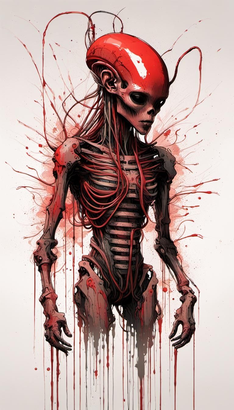 Evil Alien AI Machine in Retro Graffiti Style