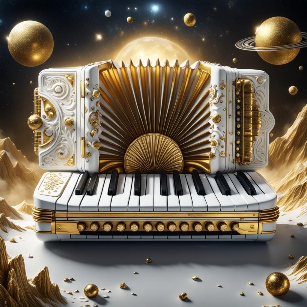 White and Gold Cosmic Accordion in Matte Painting