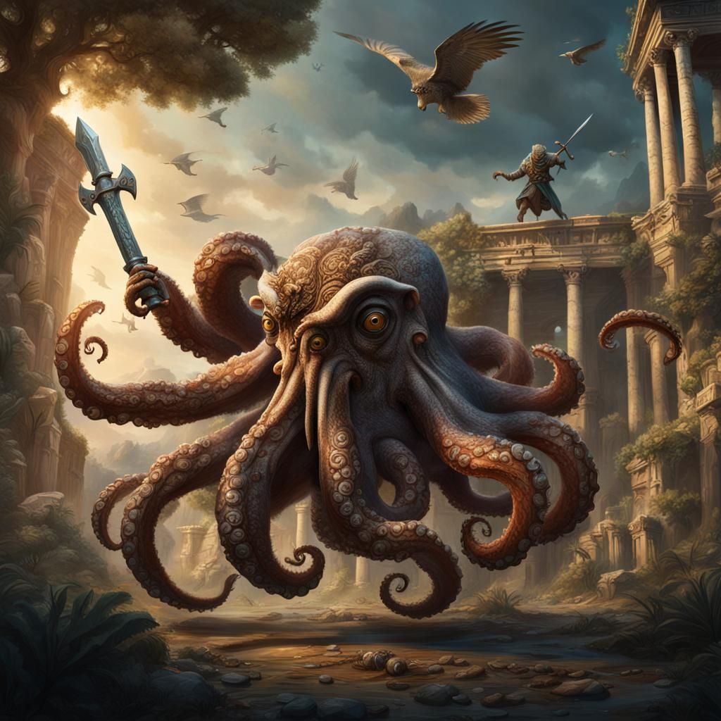 Octopus Gladiator in Greco-Roman Fantasy Art