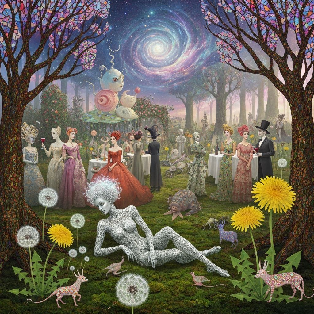 Surreal Garden Party with Ethereal Creatures, Bio-Art