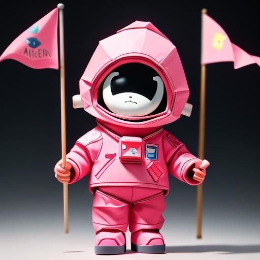 Cute Pink Astronaut Toy in Origami Style