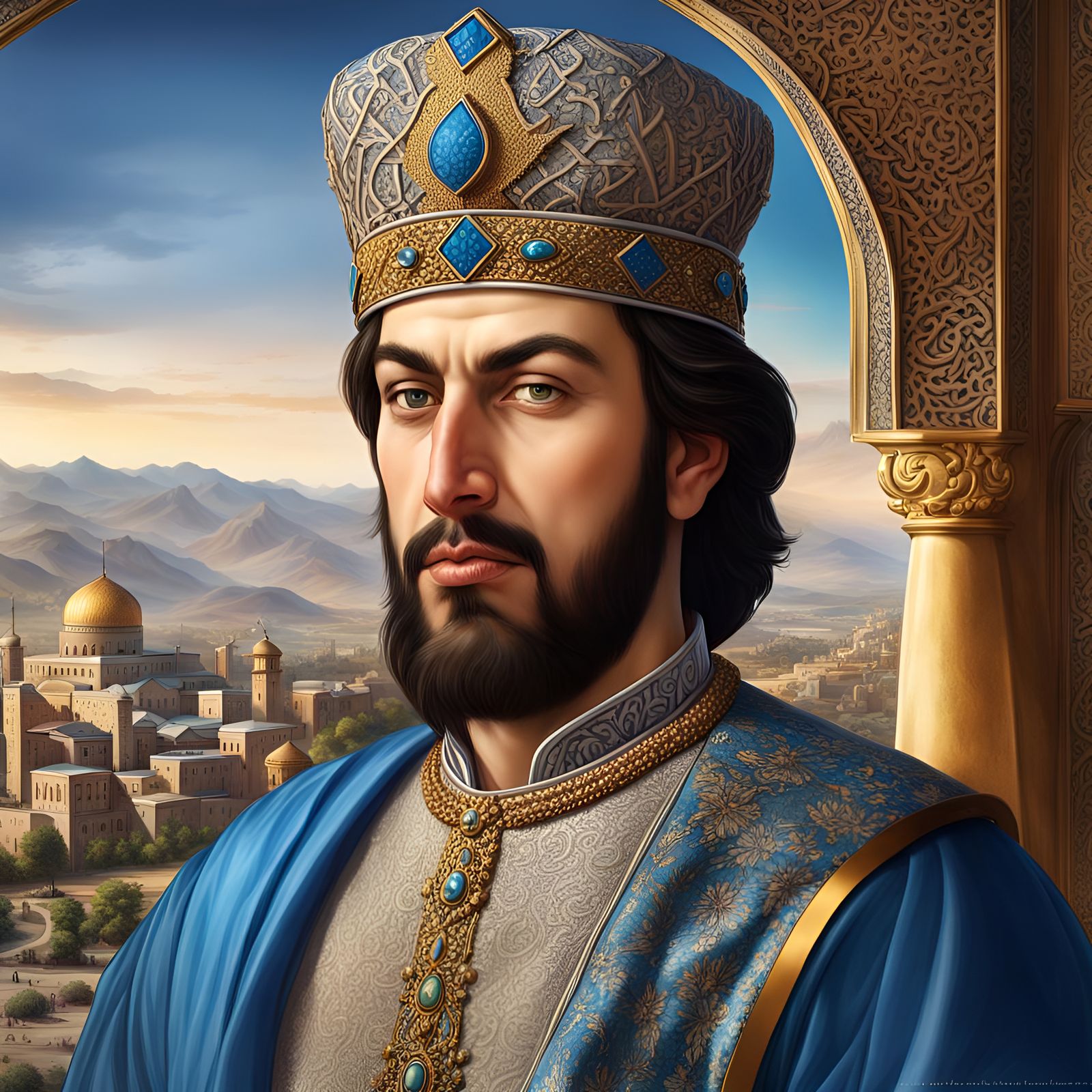 Shah Ismail I Portrait in Cyberpunk Style