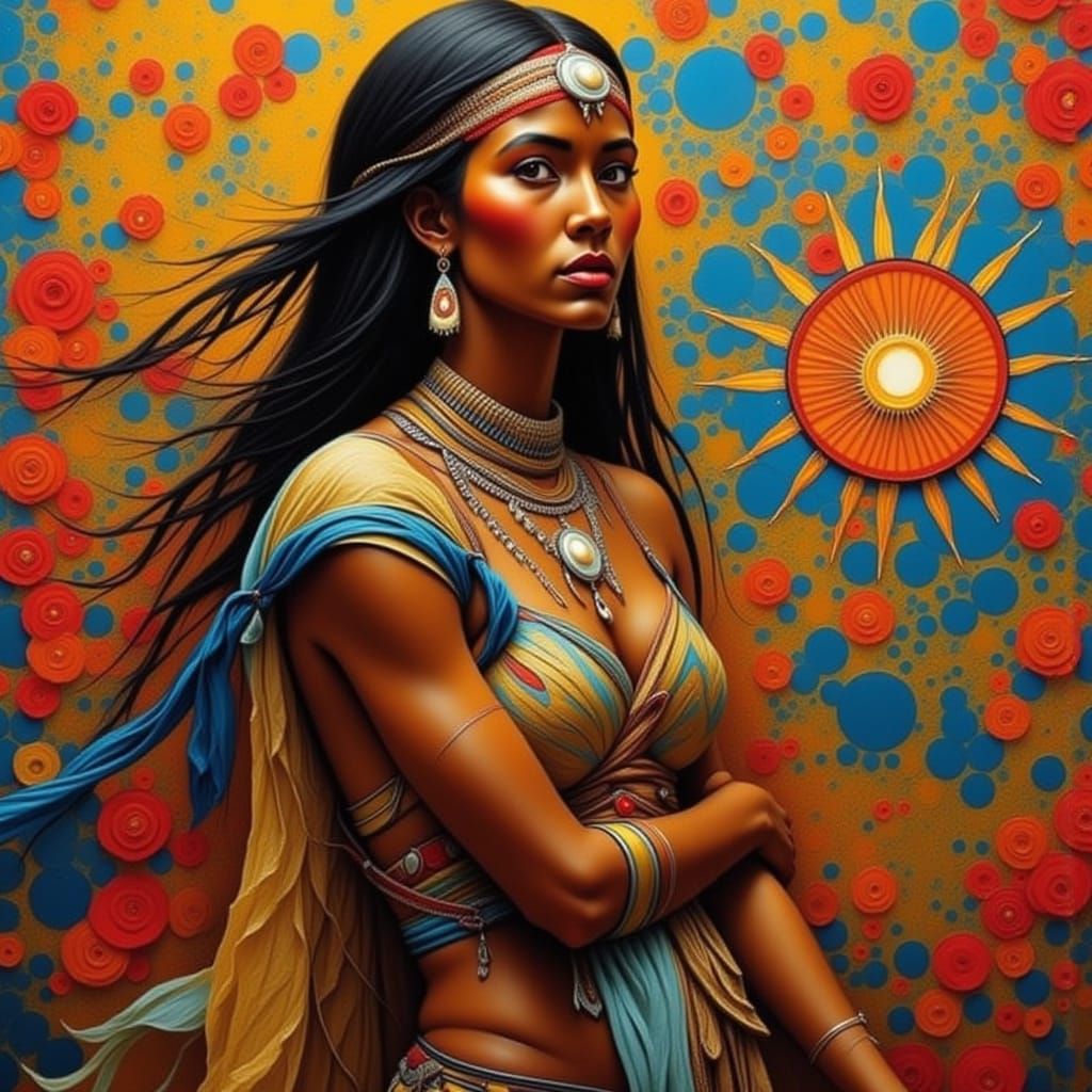 Native American Woman with Vibrant Color Accents