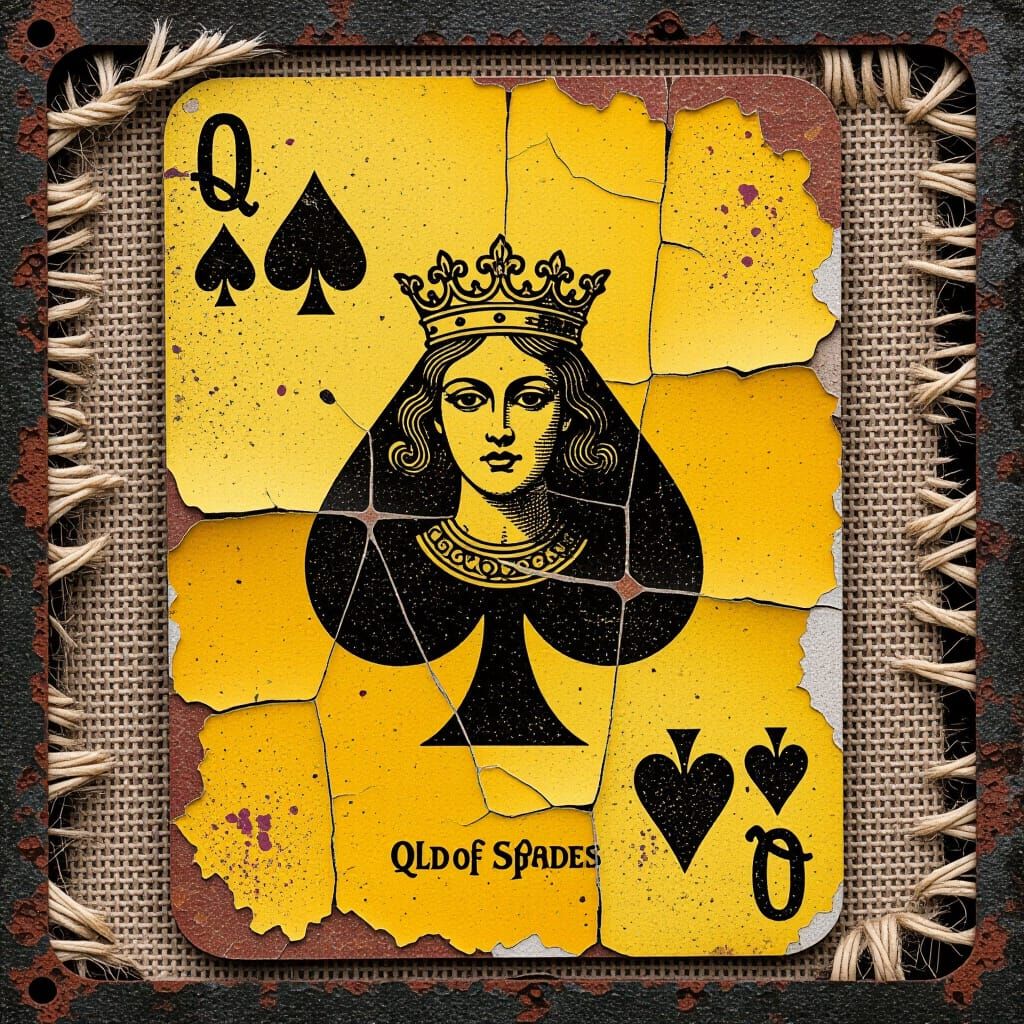 Queen of Spades Horror Card as Grunge Sketch