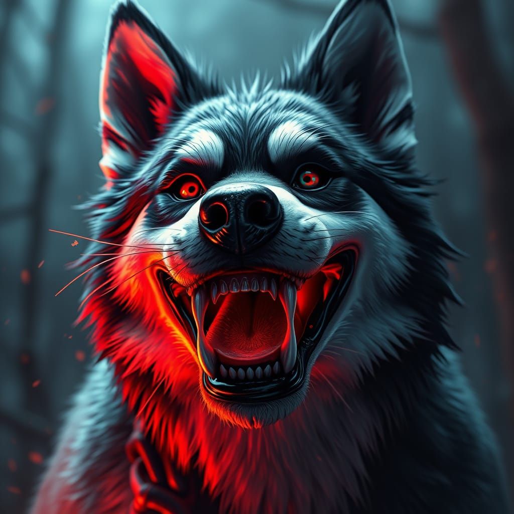 Demonic Husky with Slasher Smile in Matte Painting Style