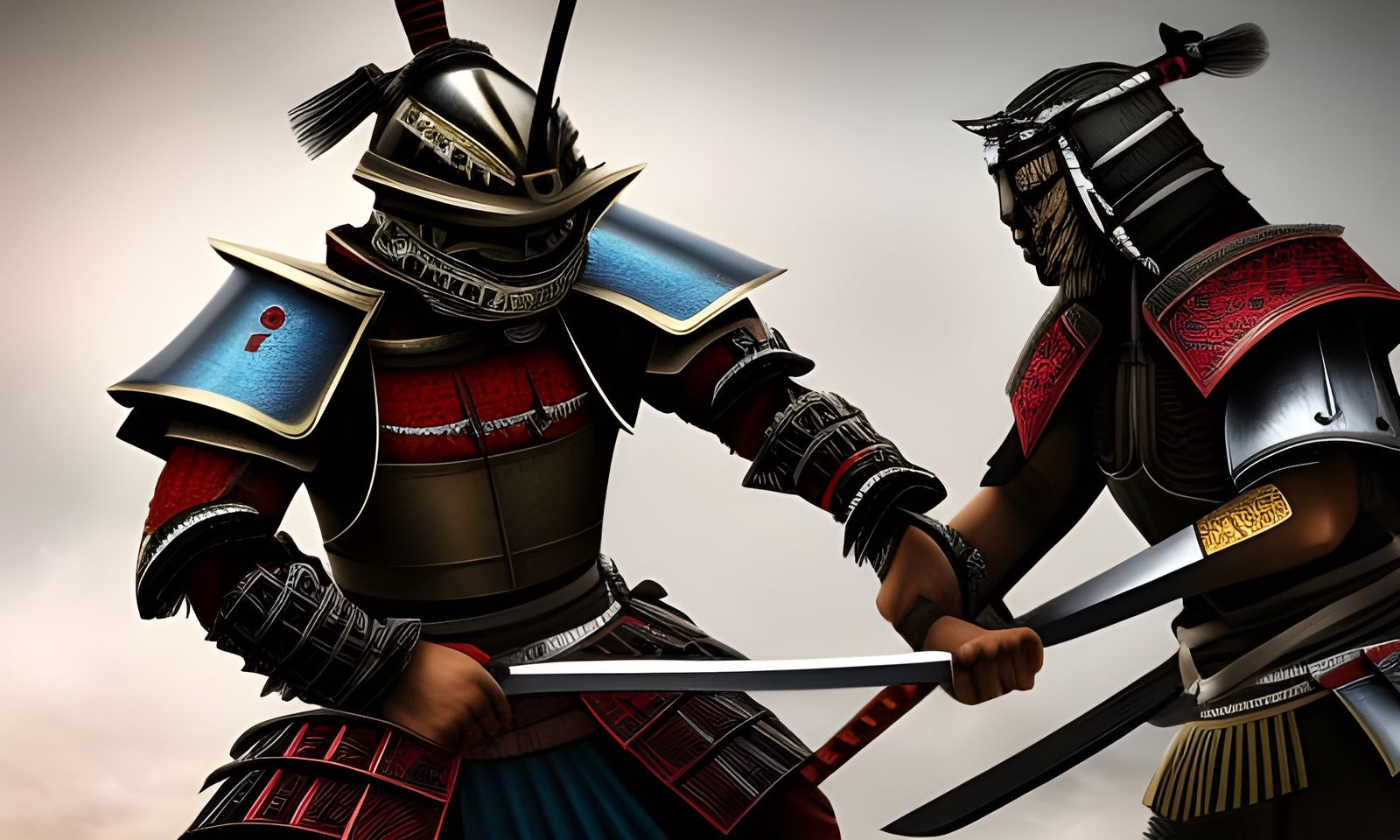 Samurai Warriors in Fierce Sword Fight