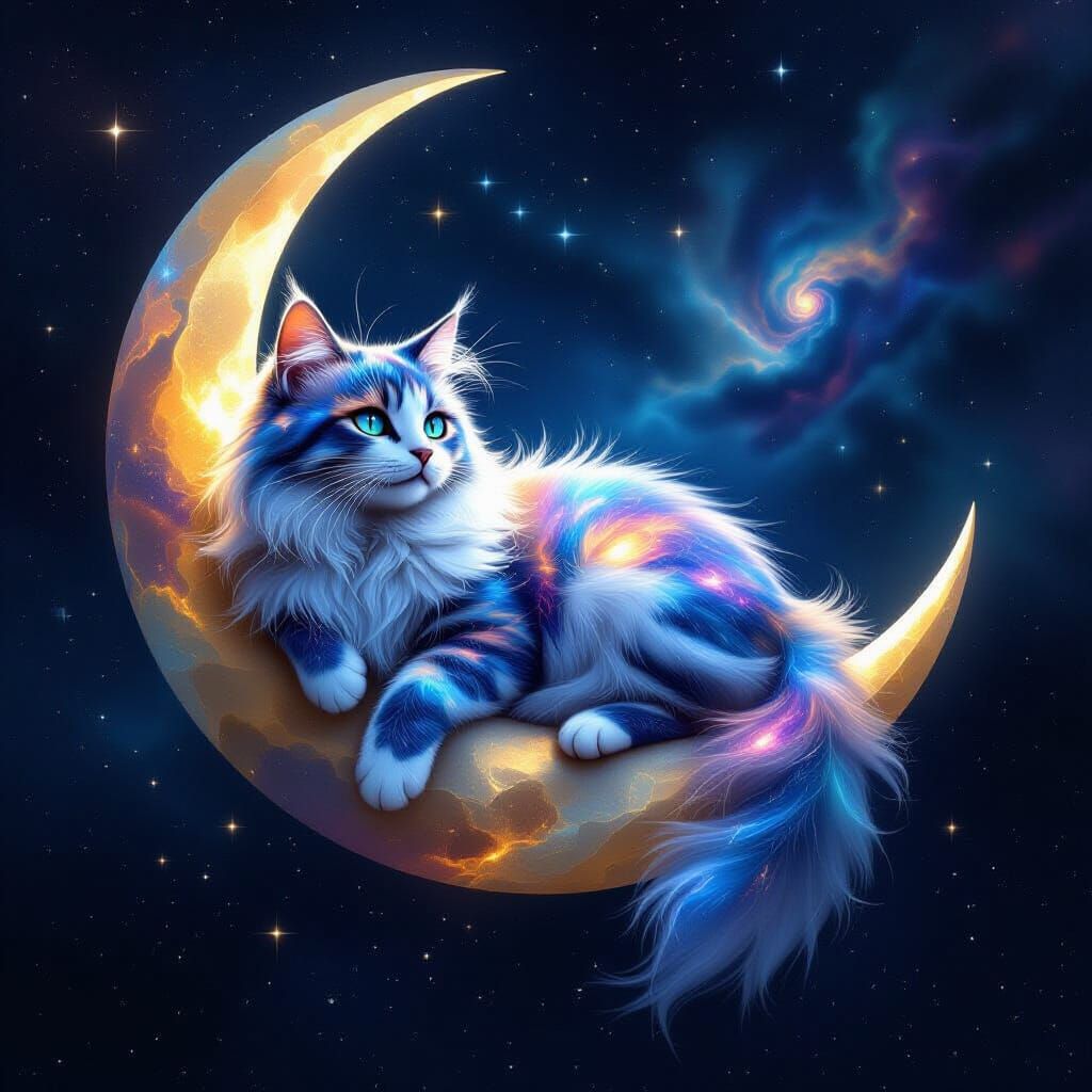 Cosmic Cat on Moon of Stardust and Galaxies
