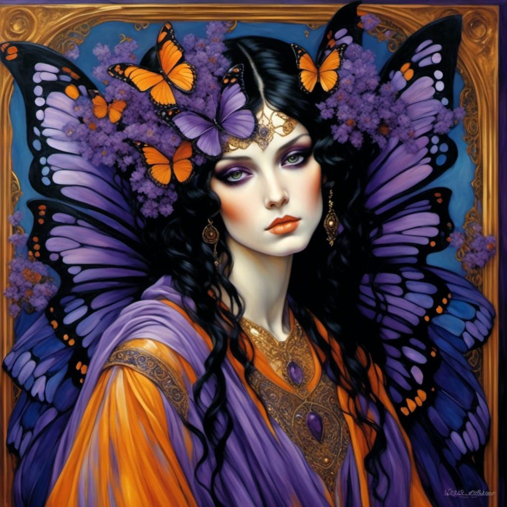 Anime Angel with Butterflies Inspired by Klimt and Klee