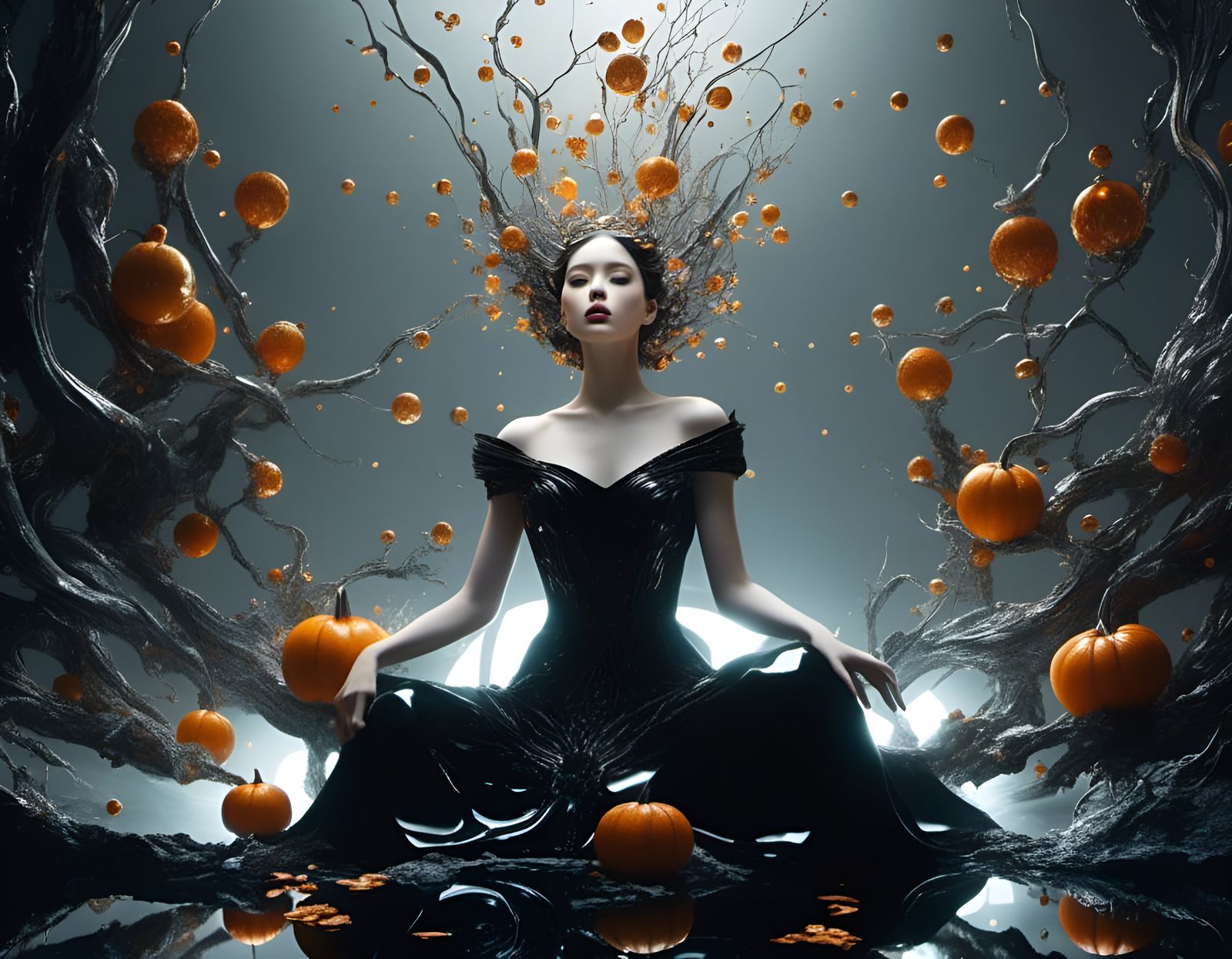 Cracked Mirror: Eastern Queen in Surrealist Style