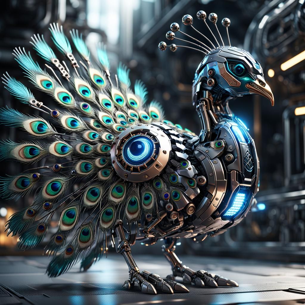 Futuristic Cyborg Peacock with LED Lights