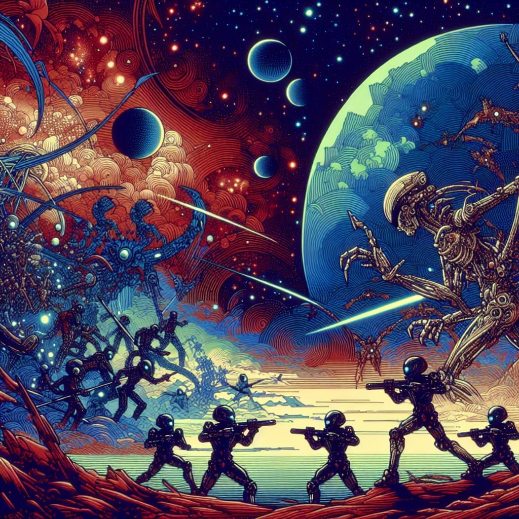 Anime-Style Space Battle with Alien Invasion