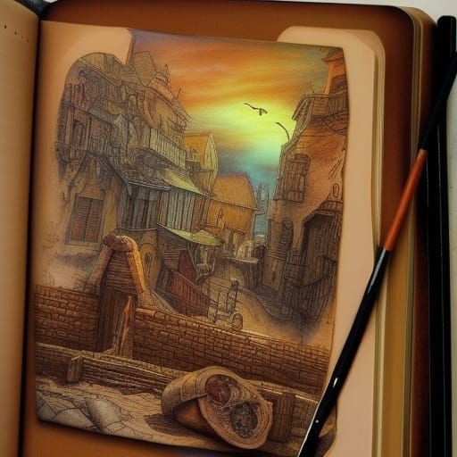 Detailed Bread Drawing Inside Open Book