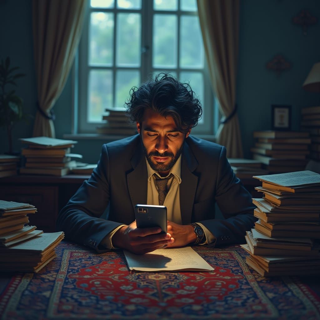 Pakistani Salesman's Weariness in Ash Thorp Style