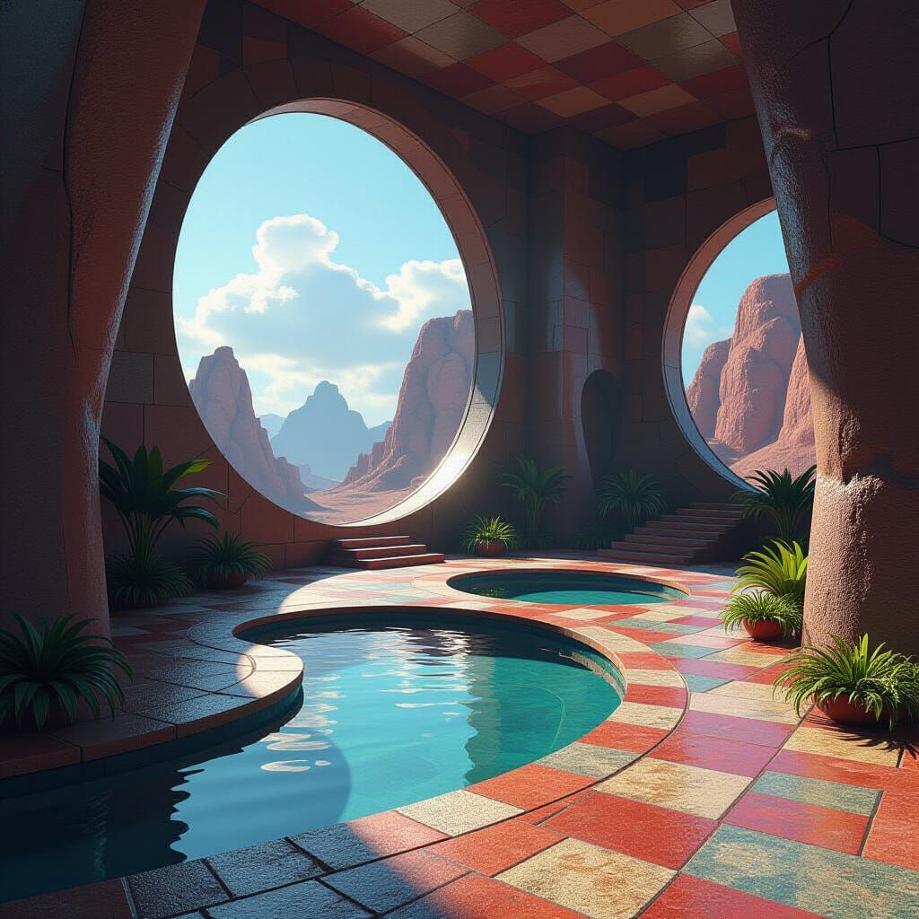 Abstract Sci-Fi Landscape in 3D Rendering