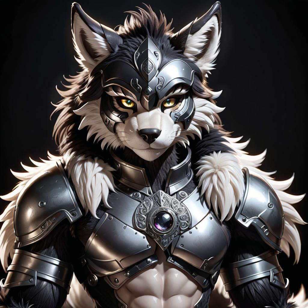 Anime Style Furry Warrior with Silver Eyes