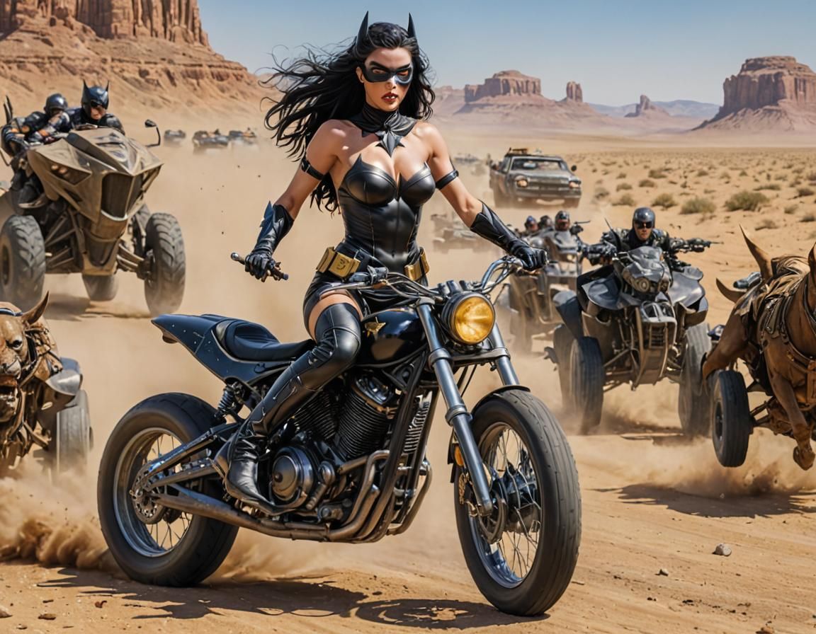 Batgirl's Desert Race: Hyperrealistic Art