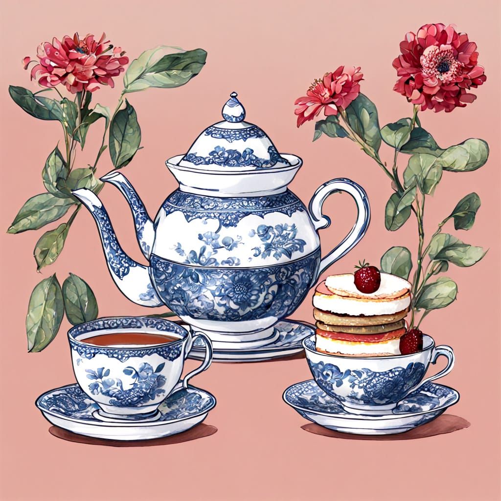 Elegant High Tea Service with Pastries