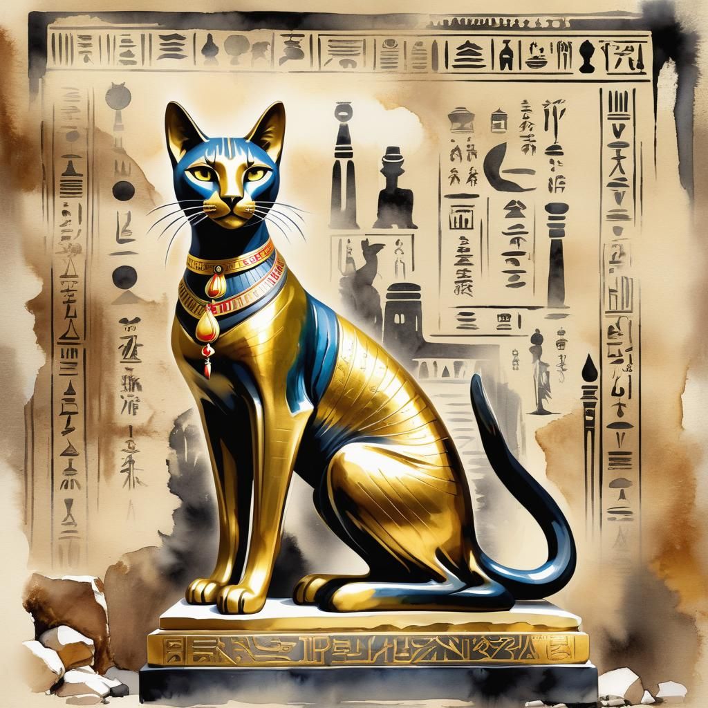 Bastet: Black Marble Cat Goddess Statue