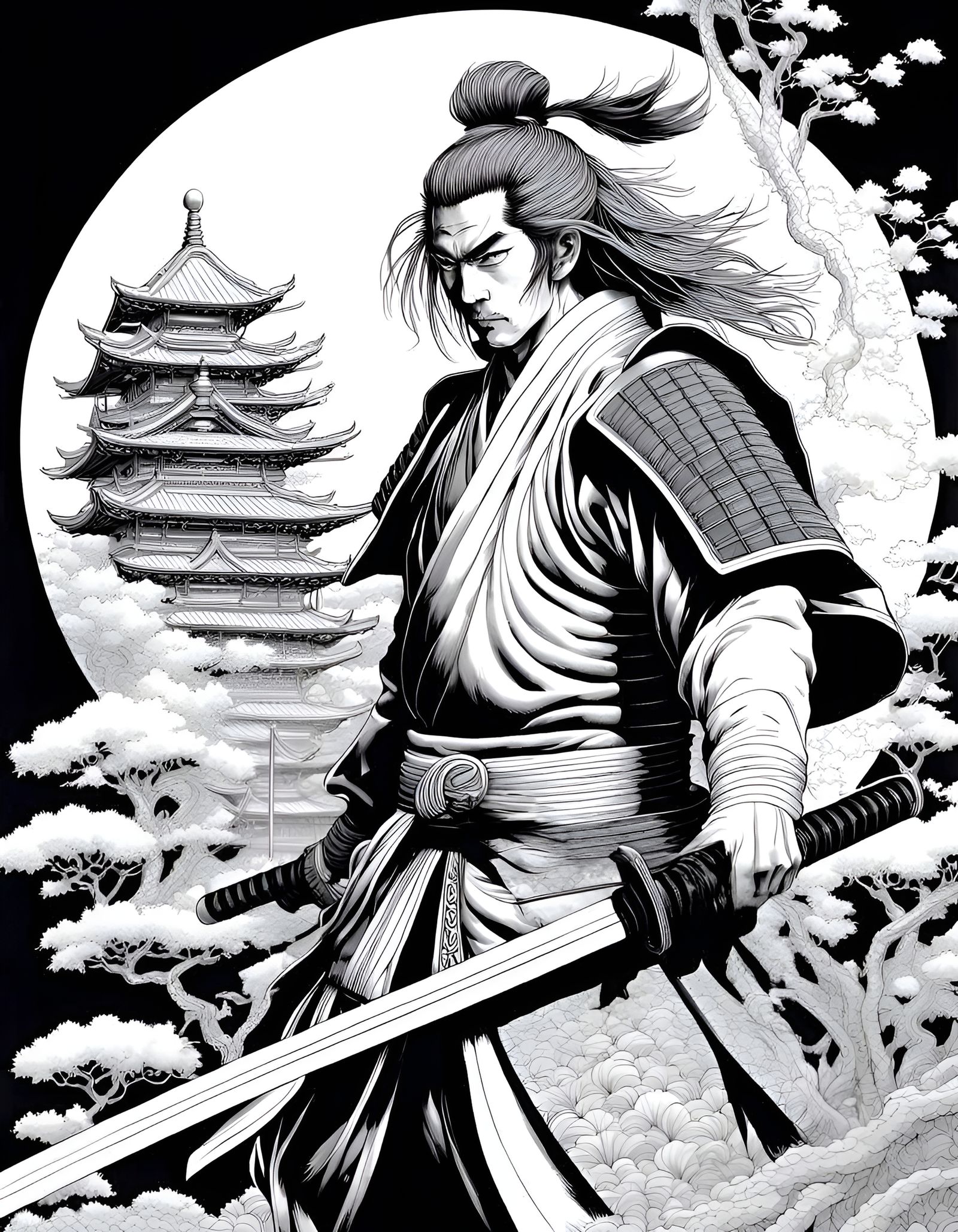 Intricate Samurai Coloring Book Line Art