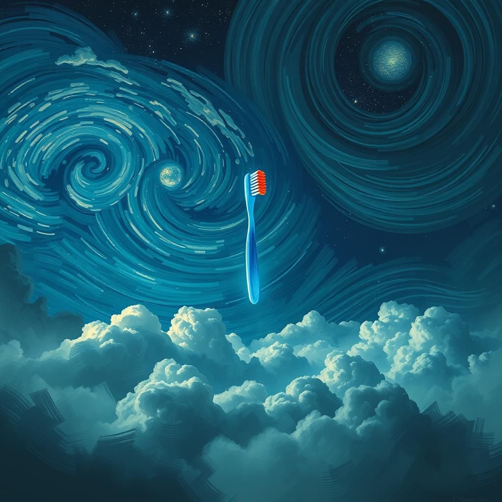 Surreal Cloudscape with Giant Toothbrush, in Van Gogh Style