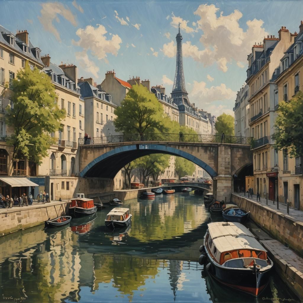 Historical Canal Saint-Martin, Paris: Oil Painting
