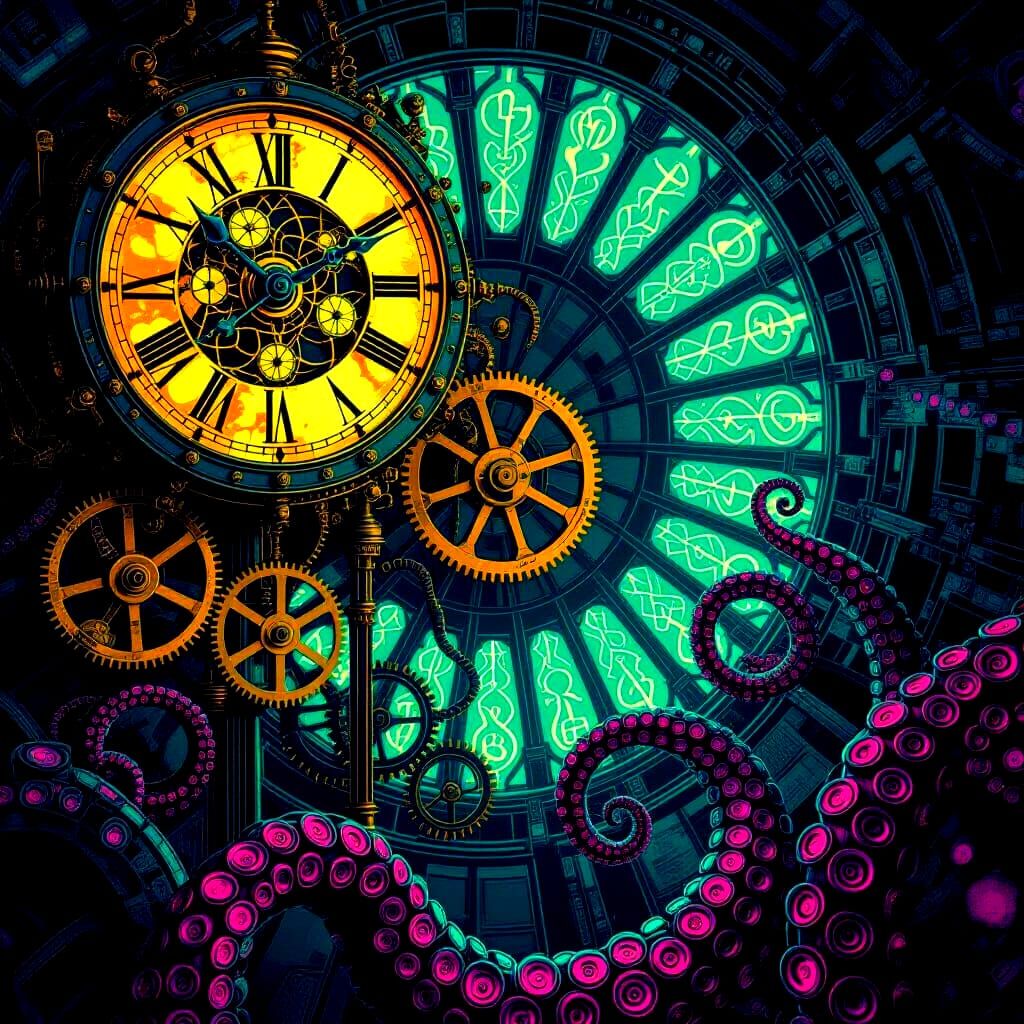 Surreal Vertigo Art with Clockwork Tentacles in Psychedelic ...