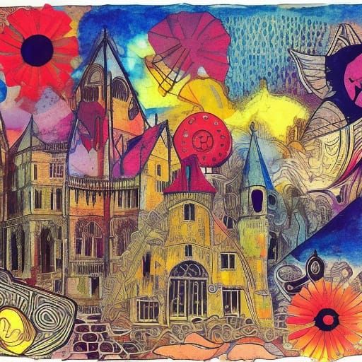 Grenoble Collage in Mixed Media Technique