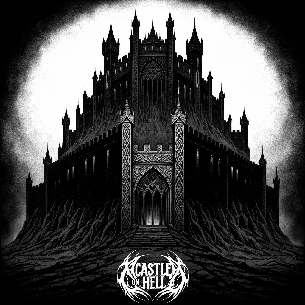 Castle on Hell Mountain in Black and White Celtic Style