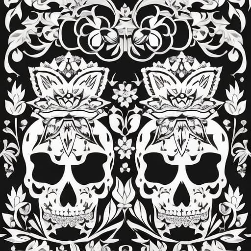 King and Queen Skulls Among Roses and Lilies