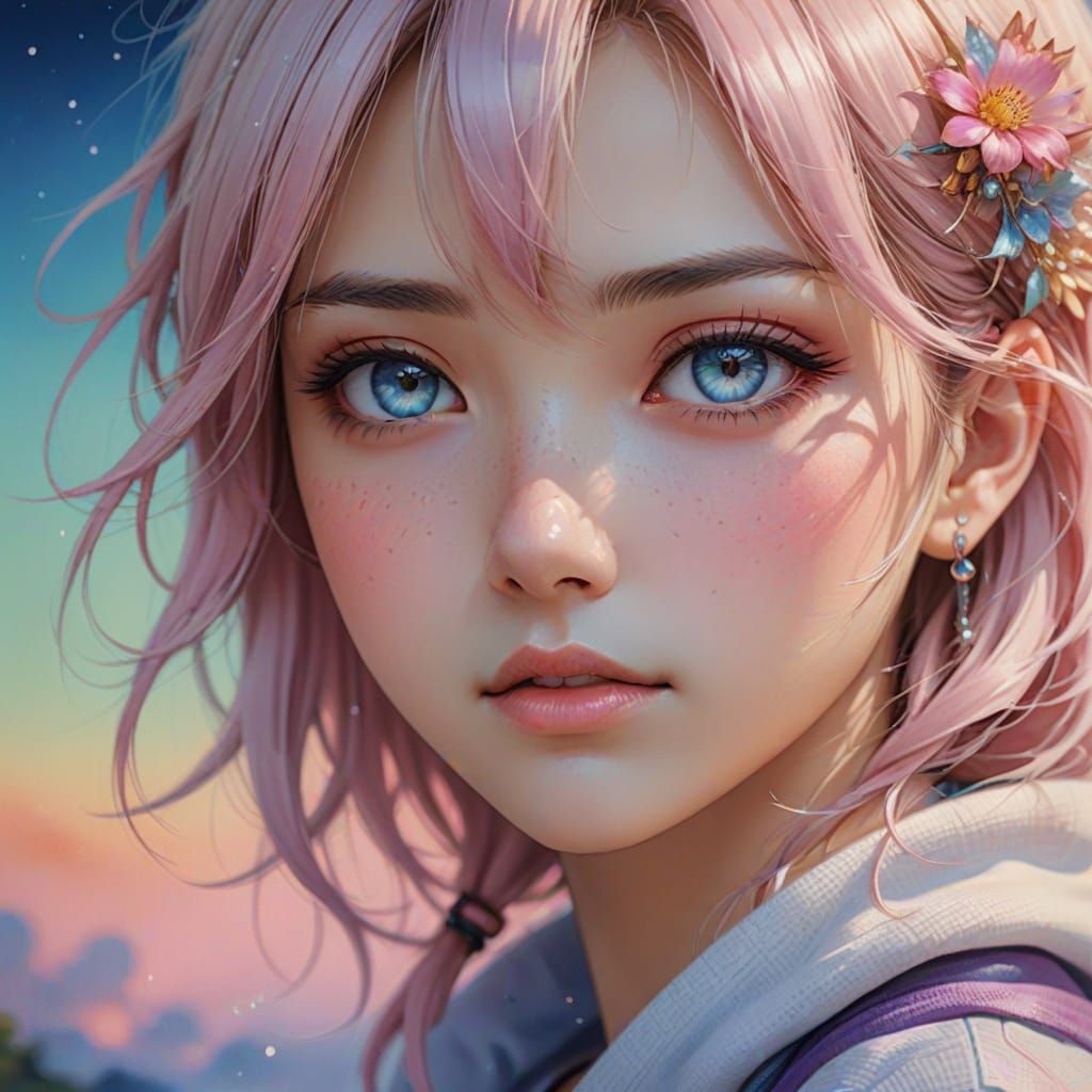 Dreamlike Portrait in Anime Style with Airbrush Effect
