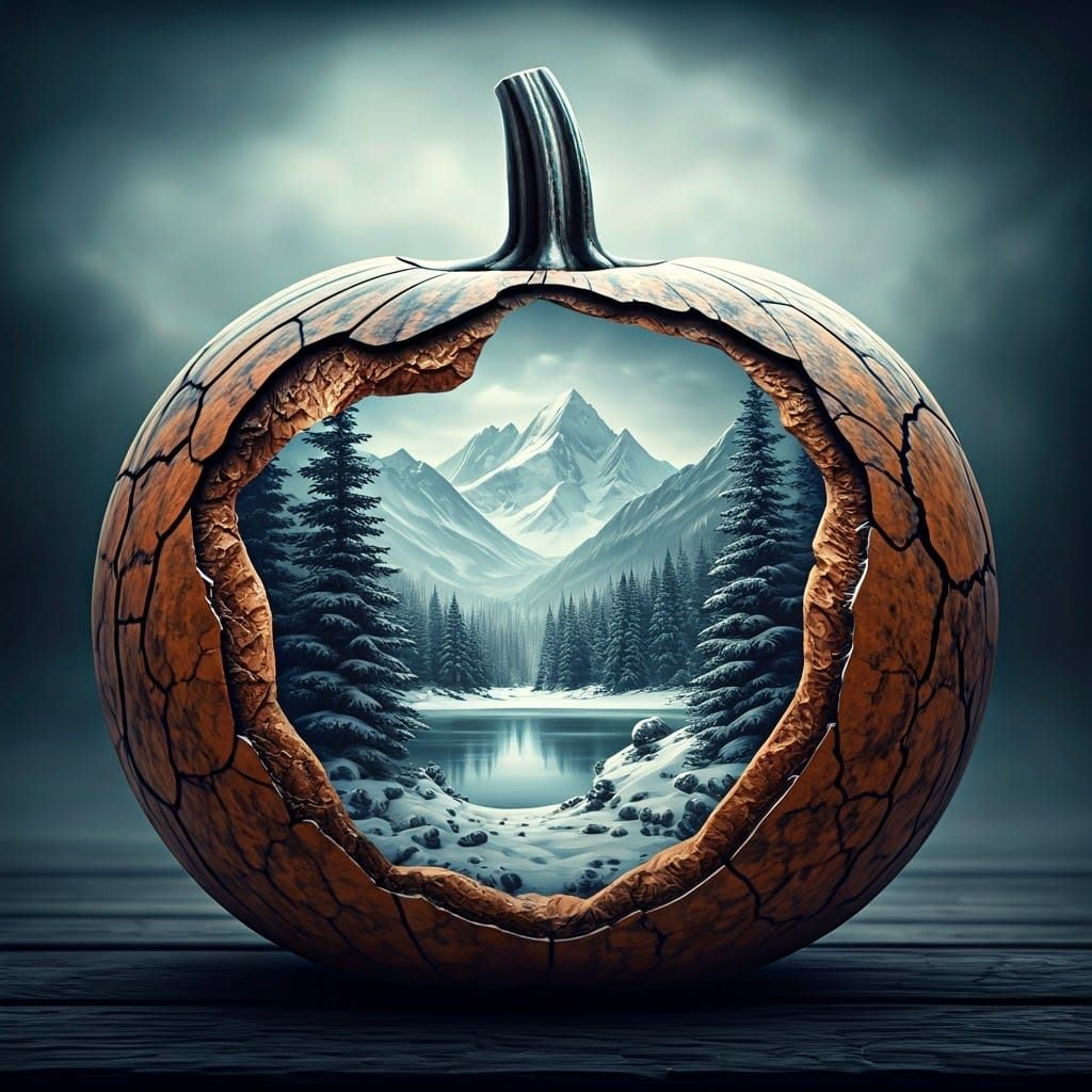 Winter Lake Inside Gourd: Fairy Tale Landscape