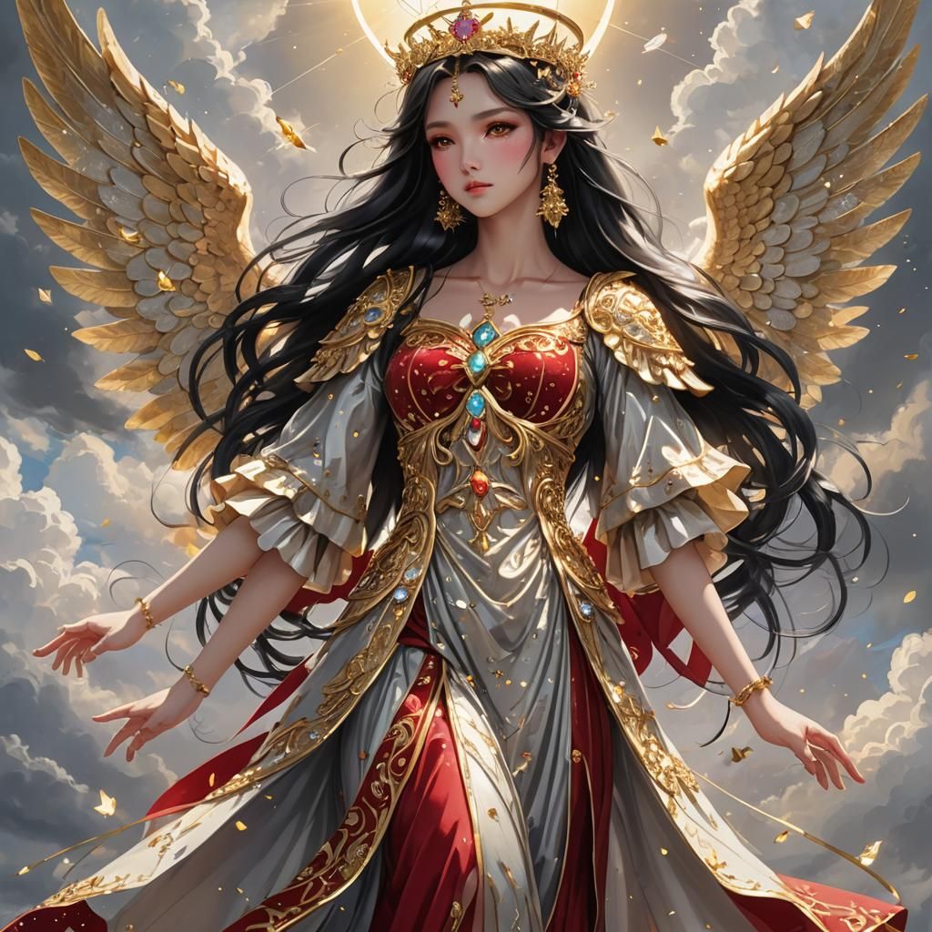 Radiant Angel with Golden Wings in Anime Style
