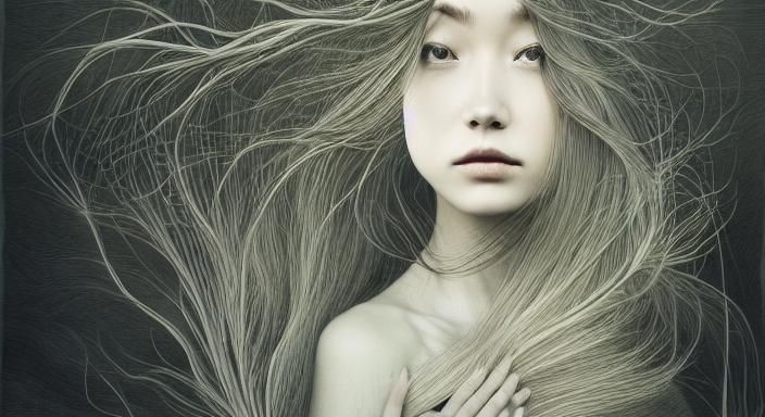 Woman With Flower in Etching Style