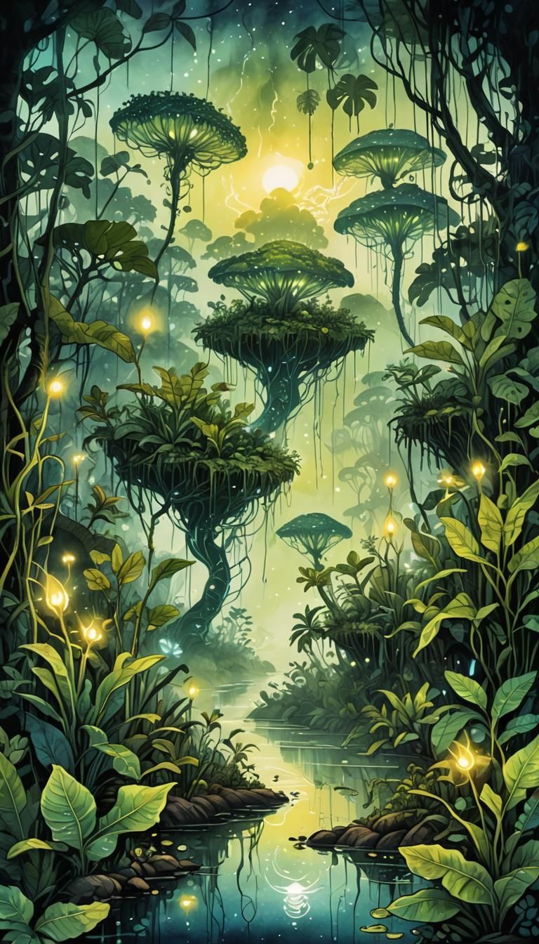 Biopunk Amazon: Bioluminescent Electronic Jungle